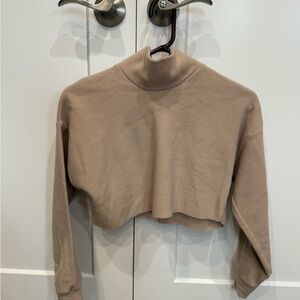 Tan Cropped Turtleneck Sweater